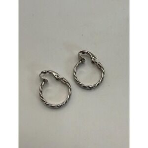 Vintage Silver Tone Twisted Hoop Clip-On Earrings – Rope Design Mid Century